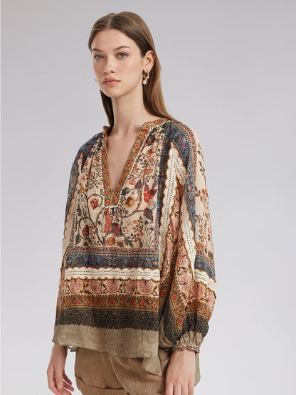 Ramie Print Lace Shirt