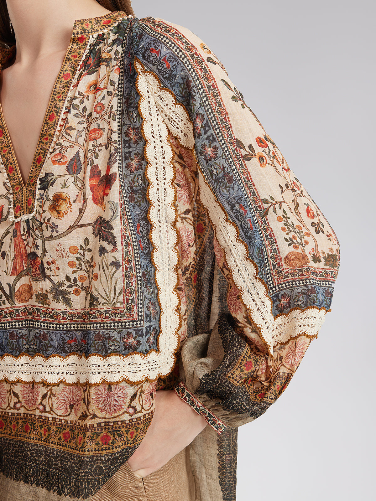 Ramie Print Lace Shirt