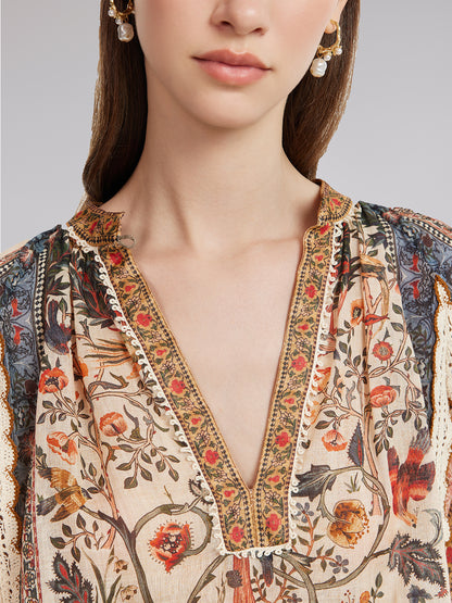 Ramie Print Lace Shirt