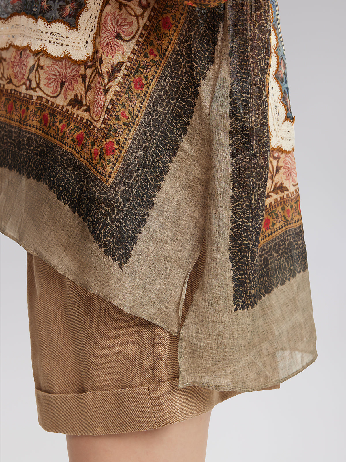 Ramie Print Lace Shirt