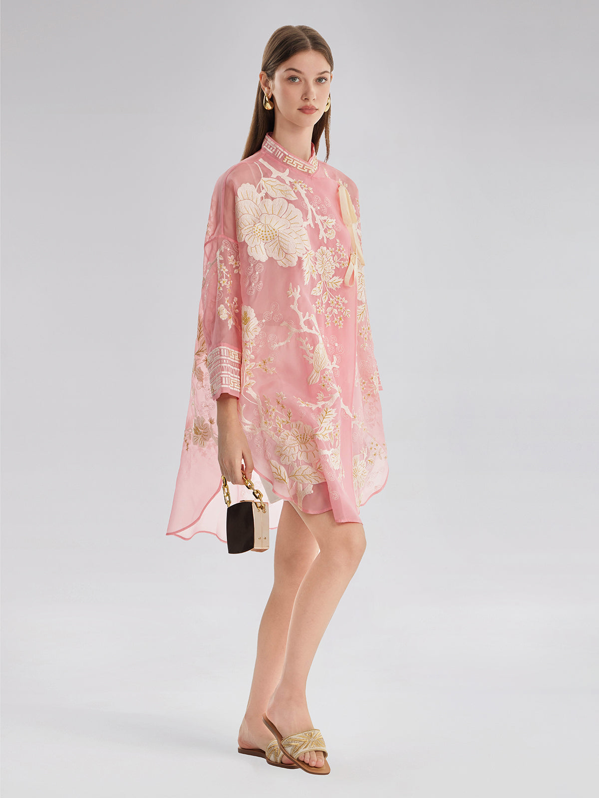 Mulberry Silk Jacquard Long Top