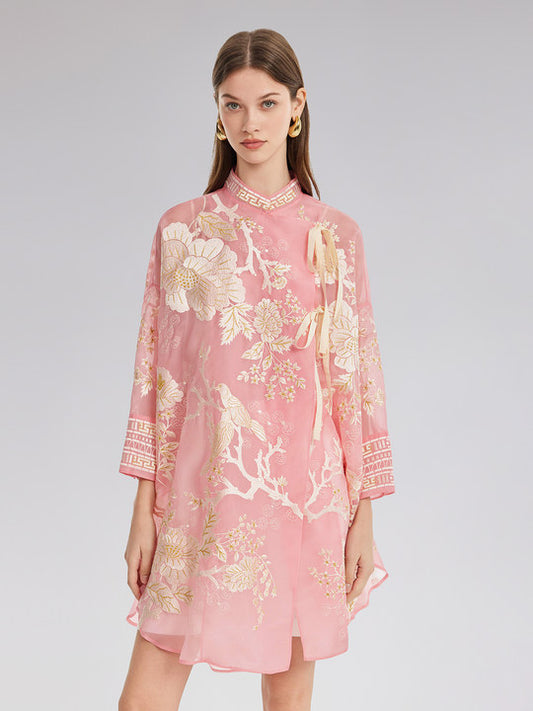 Mulberry Silk Jacquard Long Top