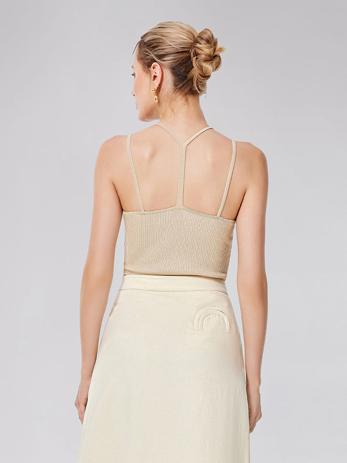 Closed Ribbed Knit Y Back Strap Top