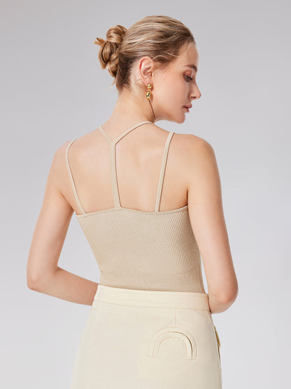 Closed Ribbed Knit Y Back Strap Top