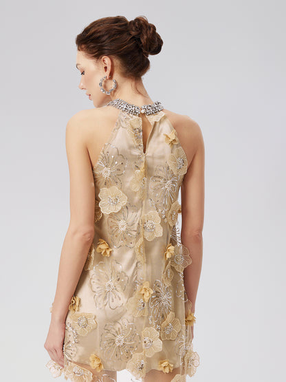 Diamond Embossed Floral Embroidered Dress - Star Queen
