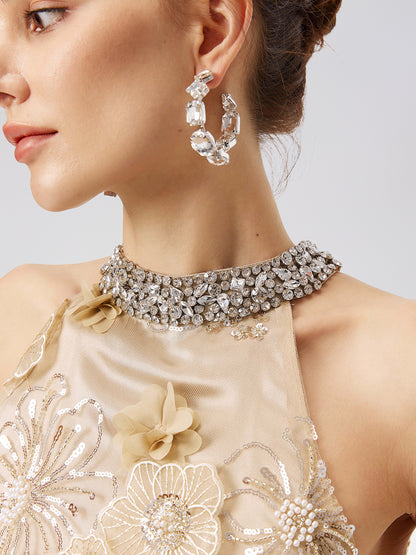 Diamond Embossed Floral Embroidered Dress - Star Queen