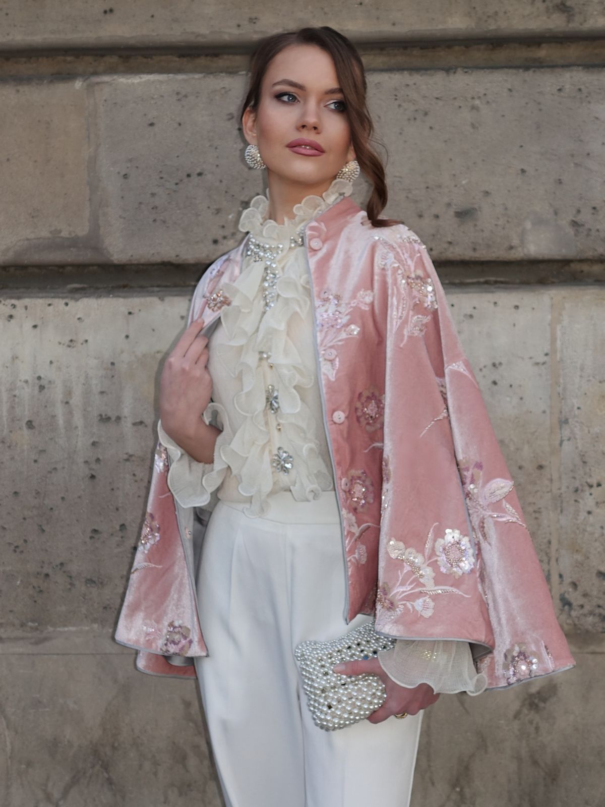 French Velvet Beaded Embroidered Cape Coat