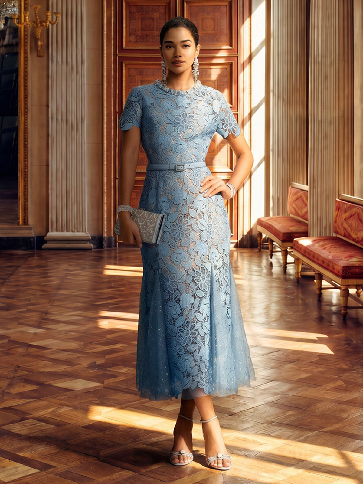 Cutout Floral Lace Mermaid Gown (Slip Dress & Belt Included)