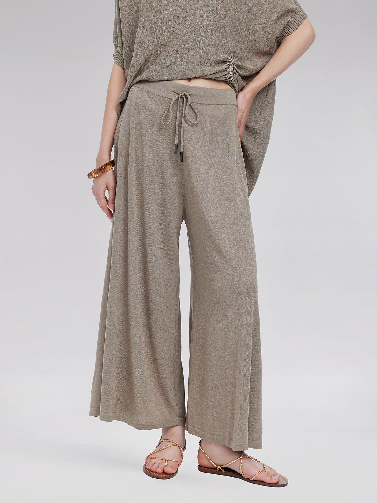 Knitted Tie-Waist Casual Pants