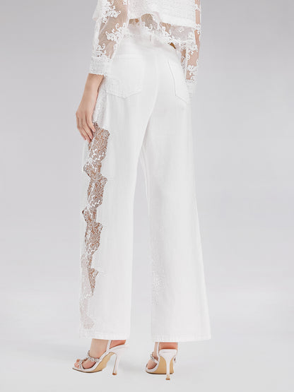 Lace Embroidery Patchwork Jeans