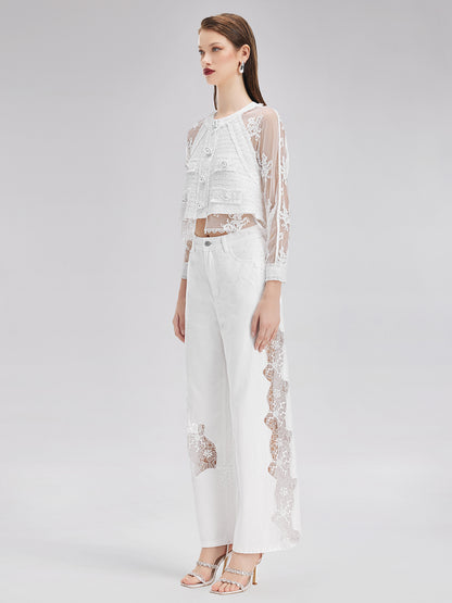 Lace Embroidery Patchwork Jeans