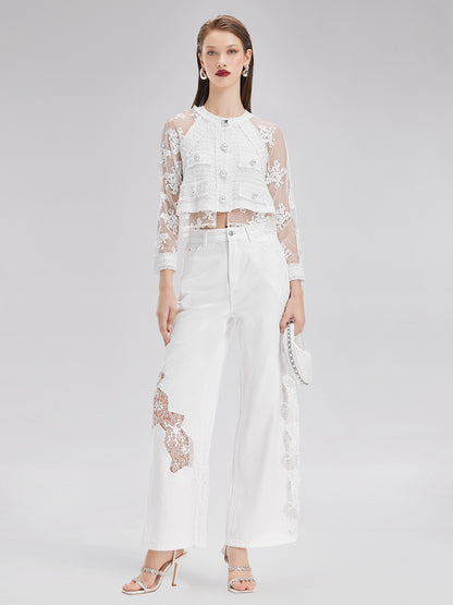 Lace Embroidery Patchwork Jeans