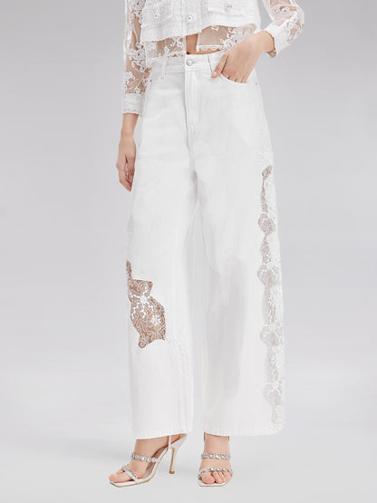 Lace Embroidery Patchwork Jeans