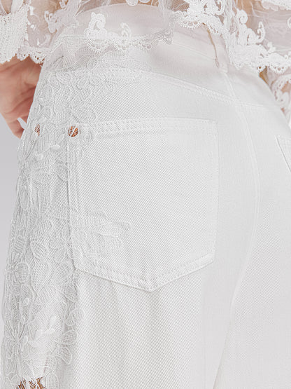 Lace Embroidery Patchwork Jeans