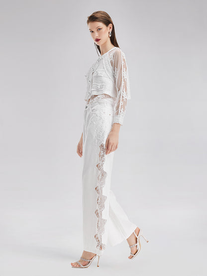 Lace Embroidery Patchwork Jeans