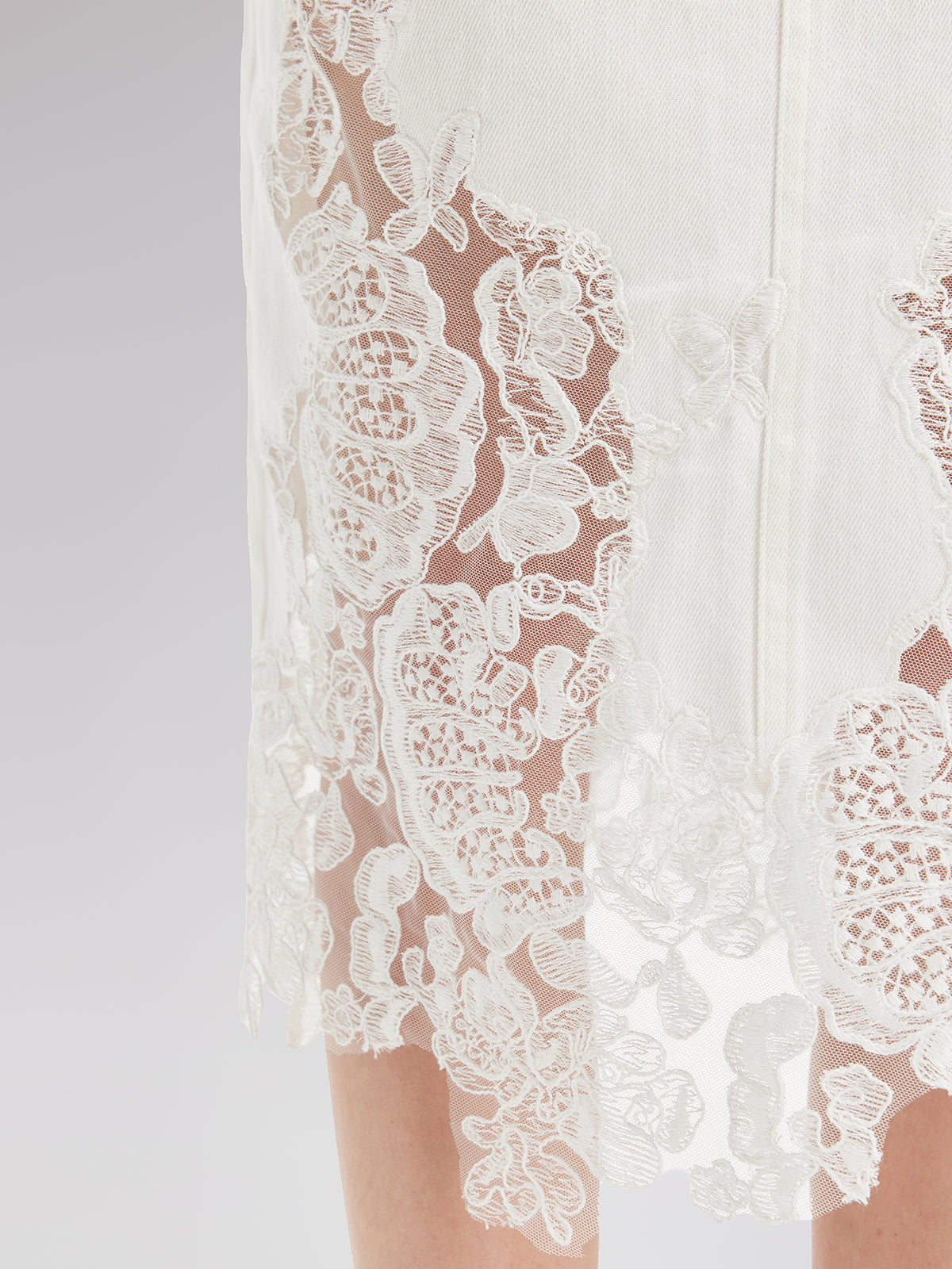 Lace Embroidery Patchwork Denim Midi Skirt