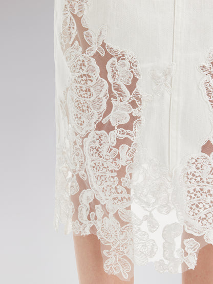Lace Embroidery Patchwork Denim Midi Skirt
