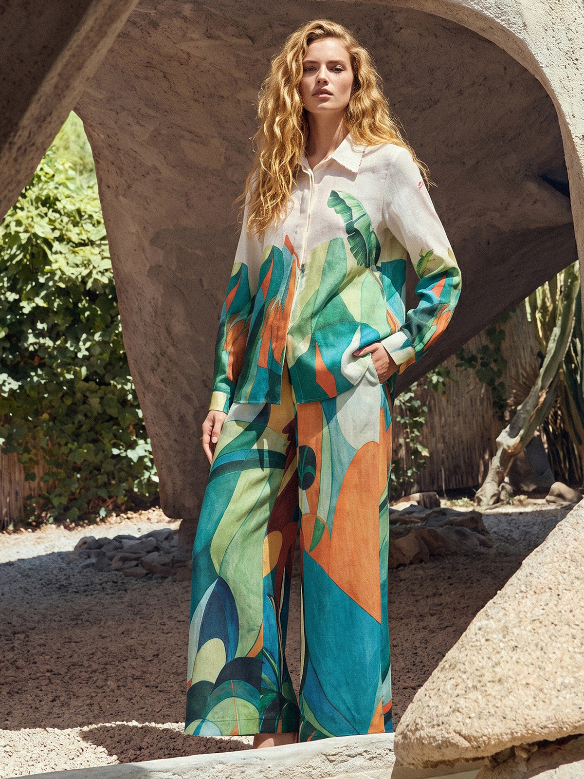 Beaded Tropical Abstract Print Set