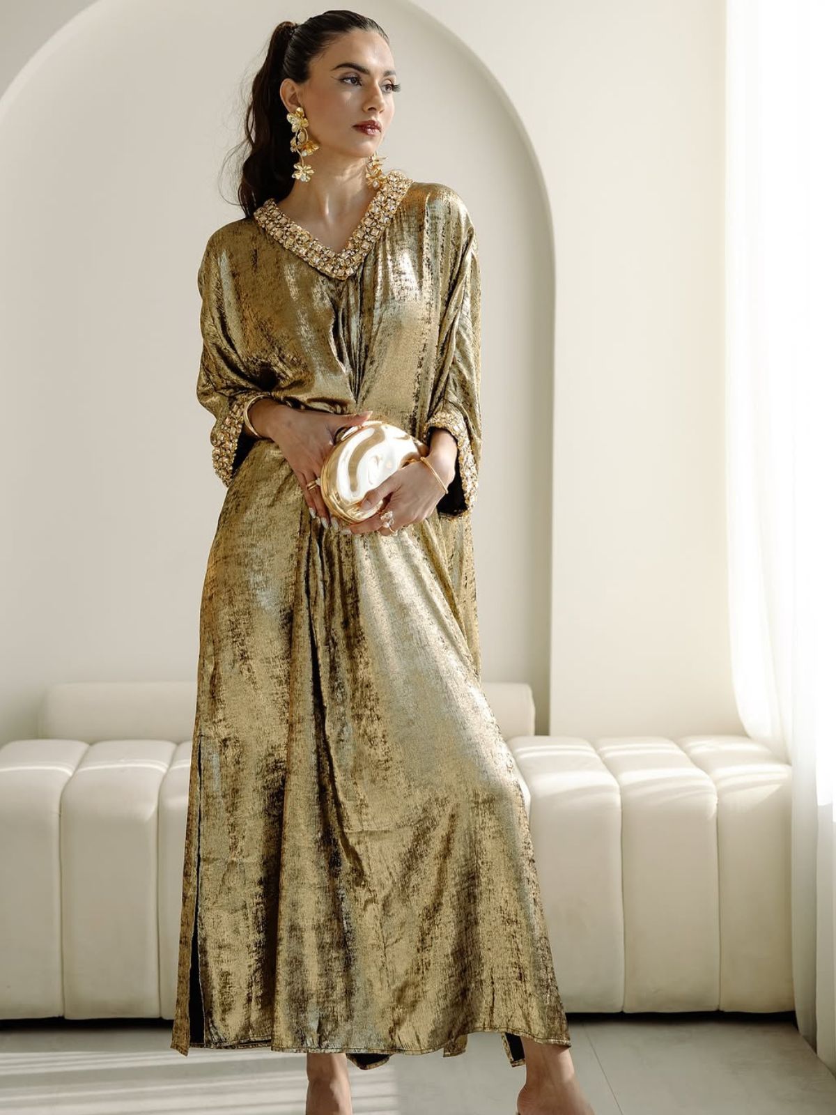 Stunning Gold V-neck Dress