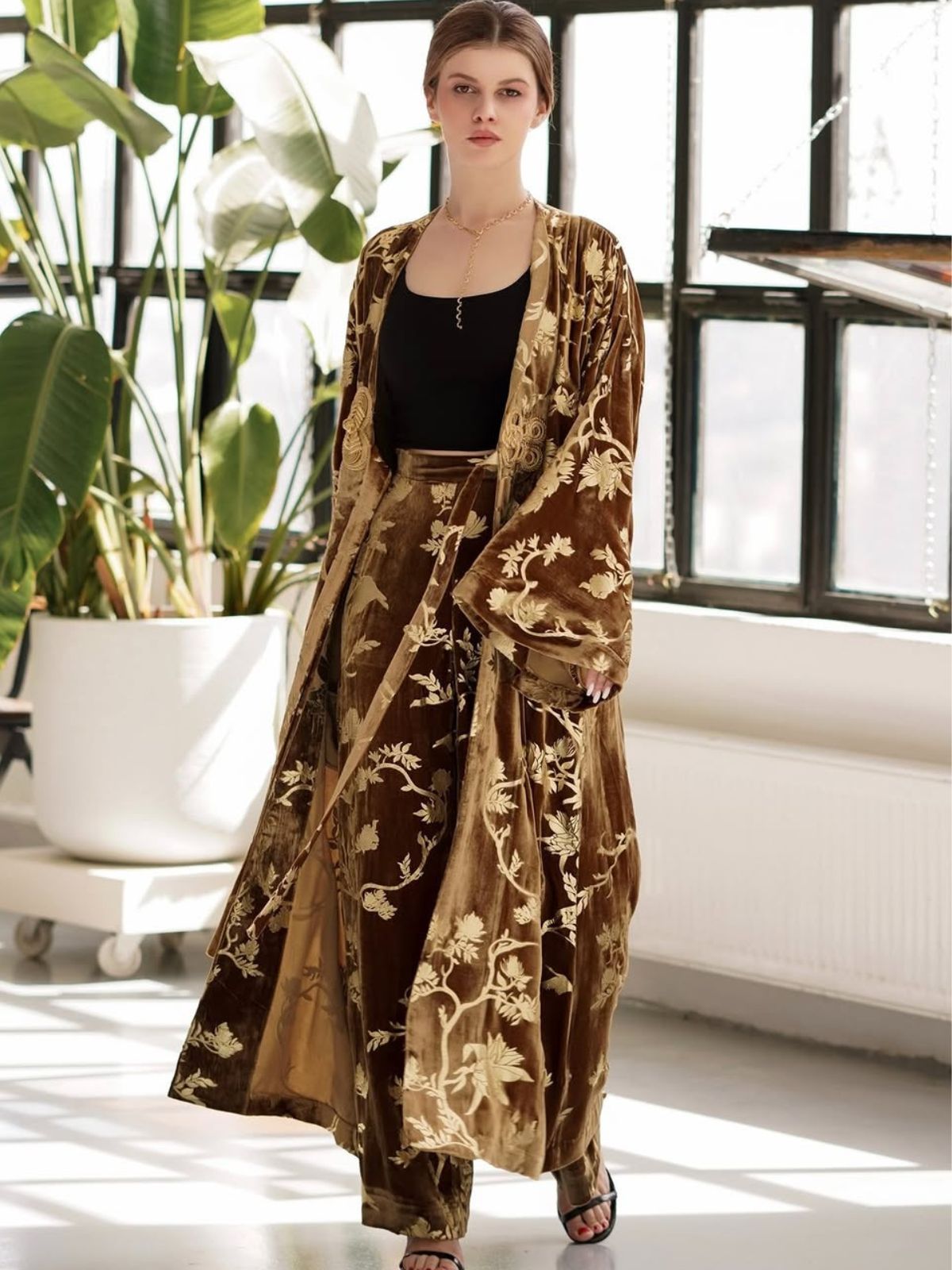 Gold Silk Foil Velvet Trousers (No Belt)