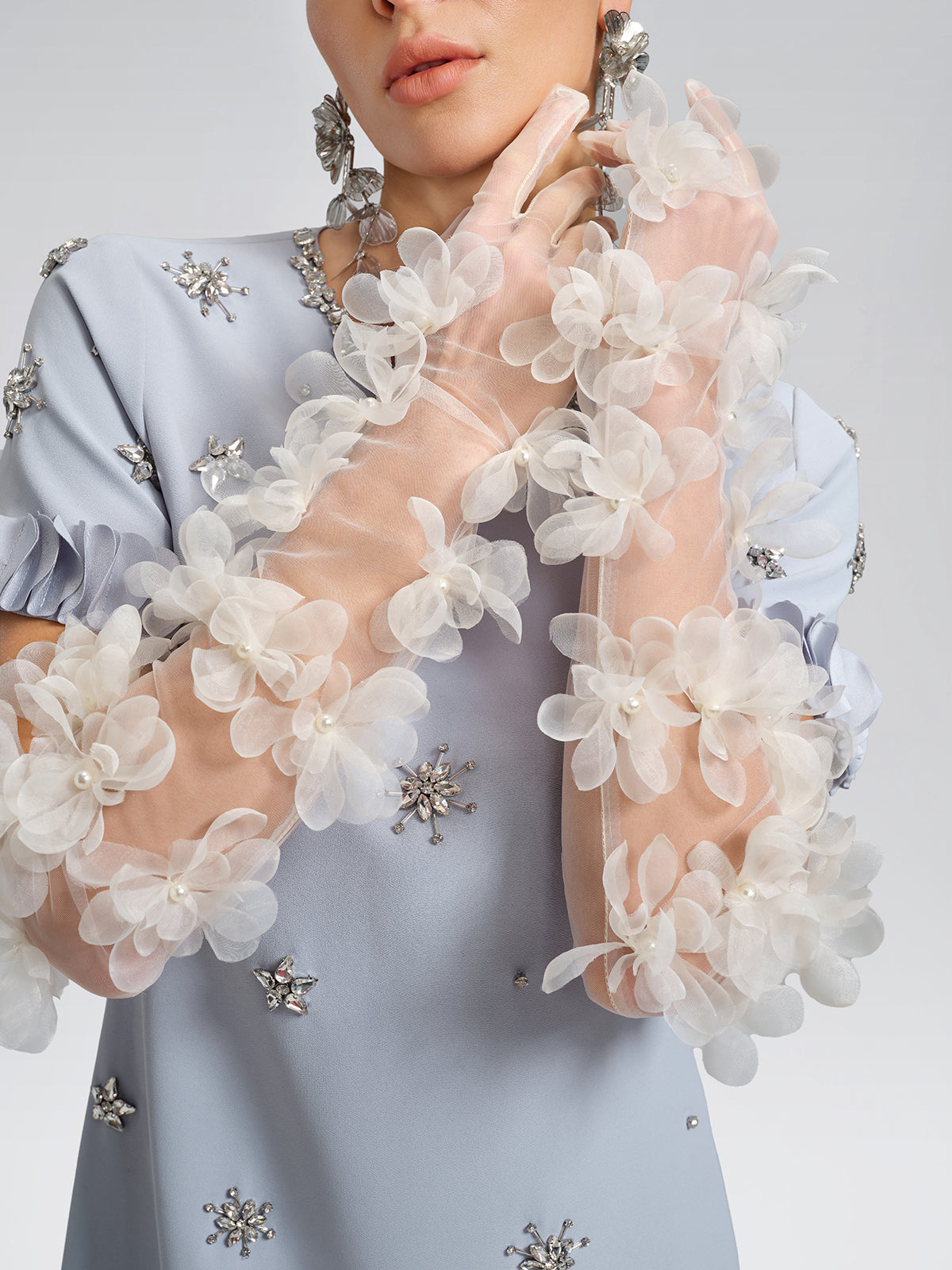 Sheer Floral Tulle Long Gloves