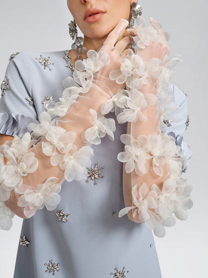 Sheer Floral Tulle Long Gloves