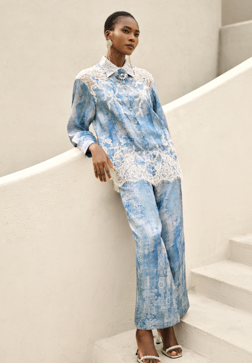 Tencel Printed Elastic Waistband Wide-Leg Pants