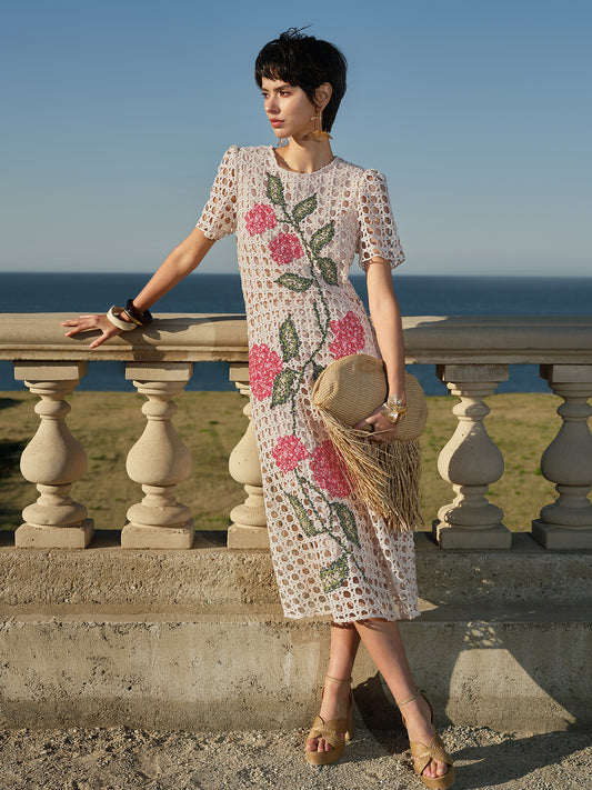 Embroidered Cutout A Line Dress