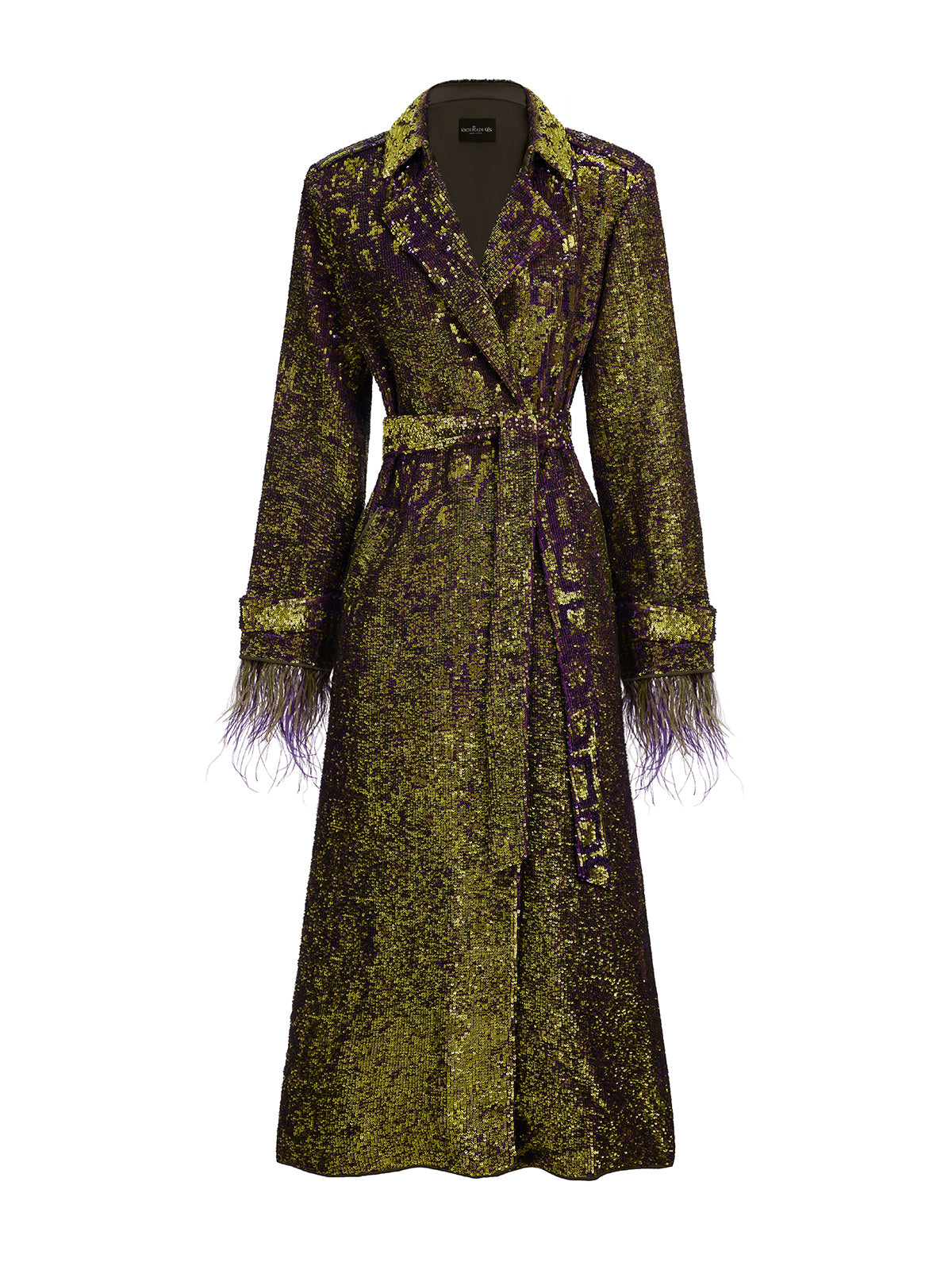 Final Sale | Two-Tone Sequin Ostrich Feather Trench Coat