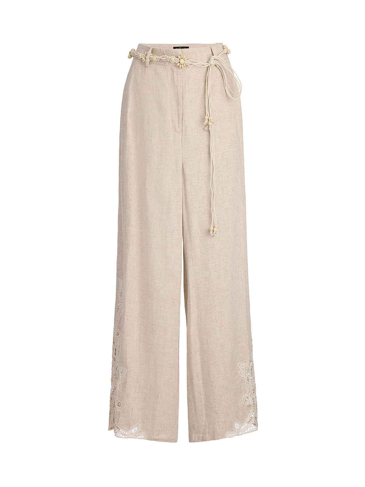 Final Sale | French Ramie Lace-Trimmed Pants with Braided Belt