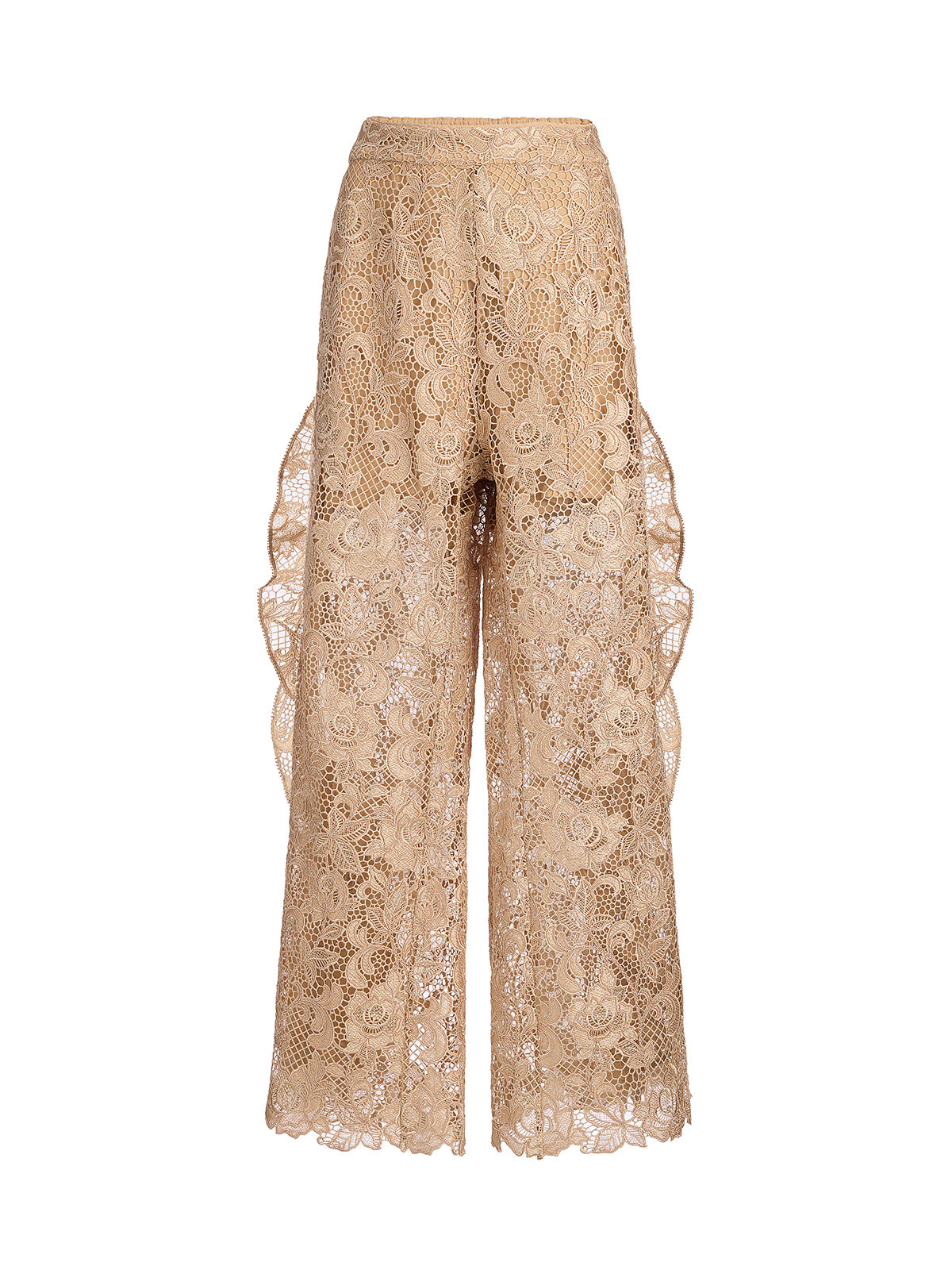 Handcrafted Ribbed Lace Ruffle Pants