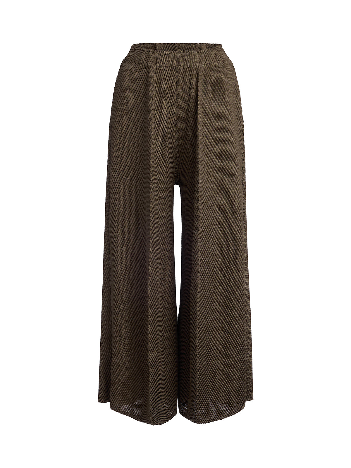 Final Sale | Pleated-Texture Elastic-Waist Wide-Leg Pants