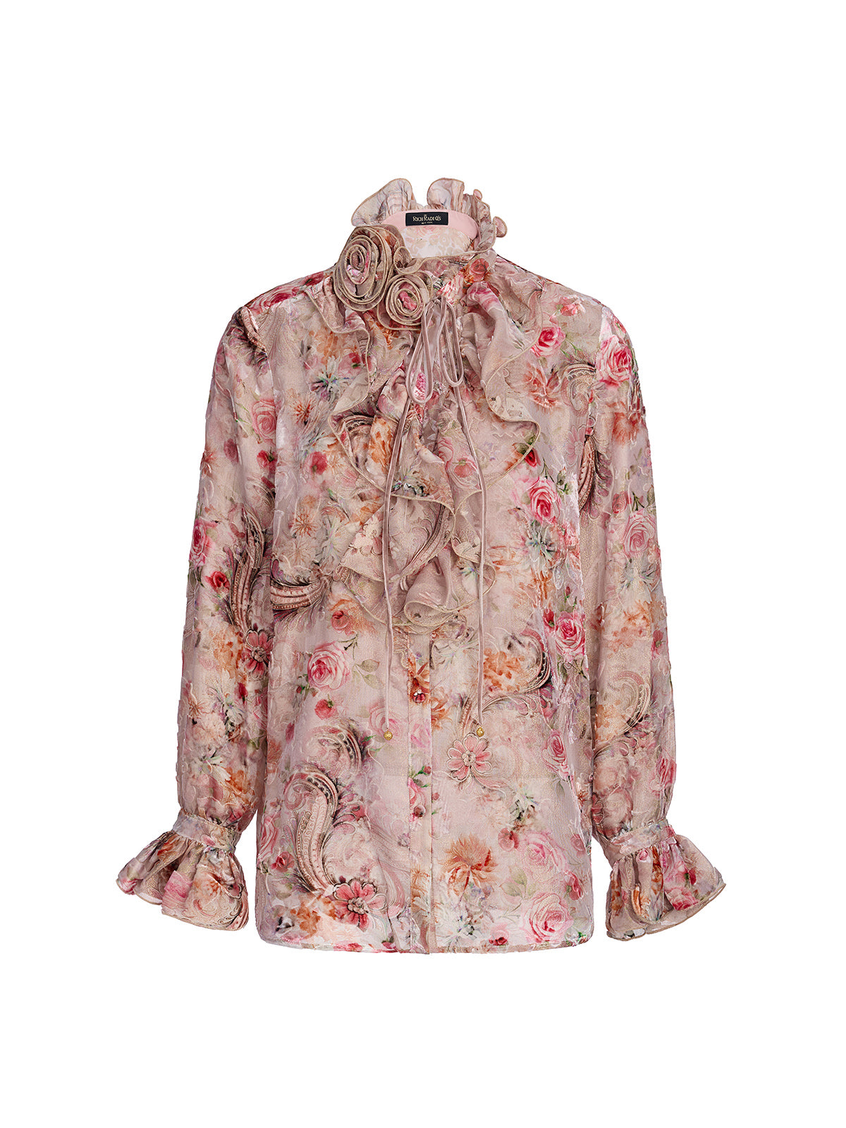 Silk Velvet Devoré Rose Pink Ruffle Blouse