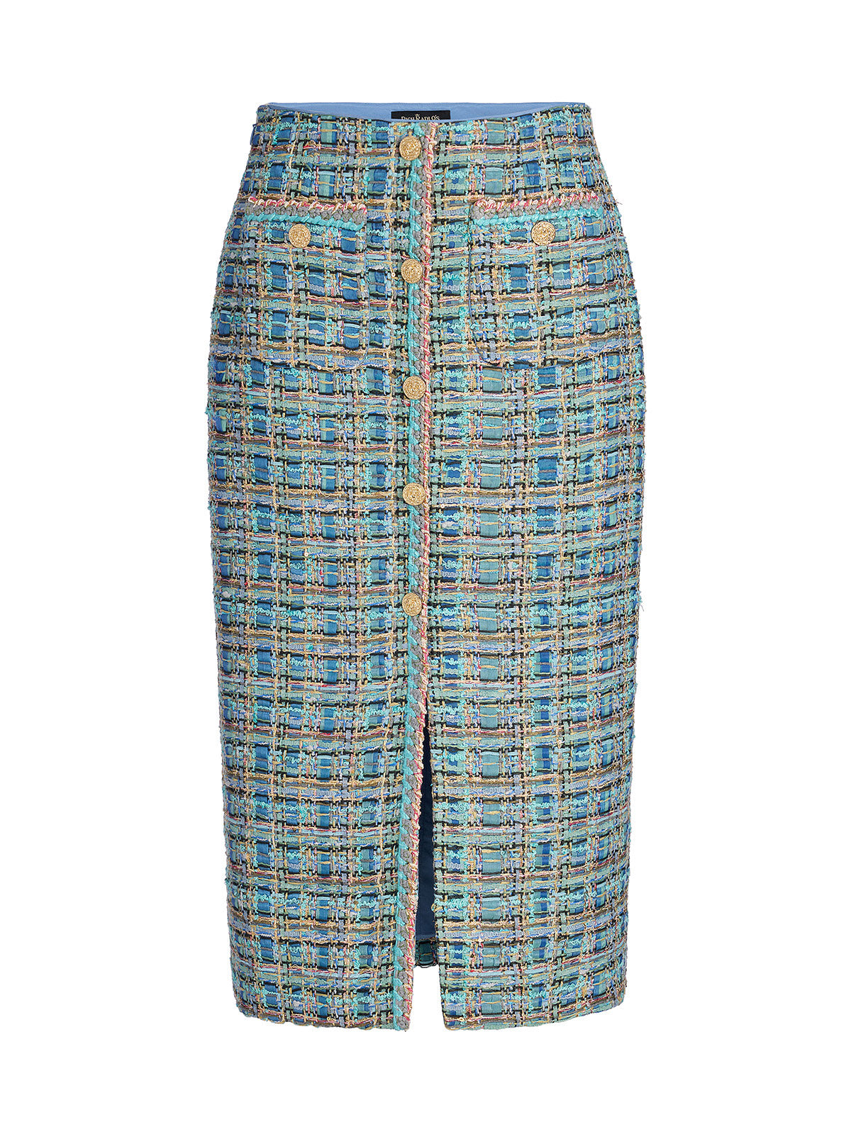 Multicolor Tweed Hand-Sewn Braid Trim Skirt