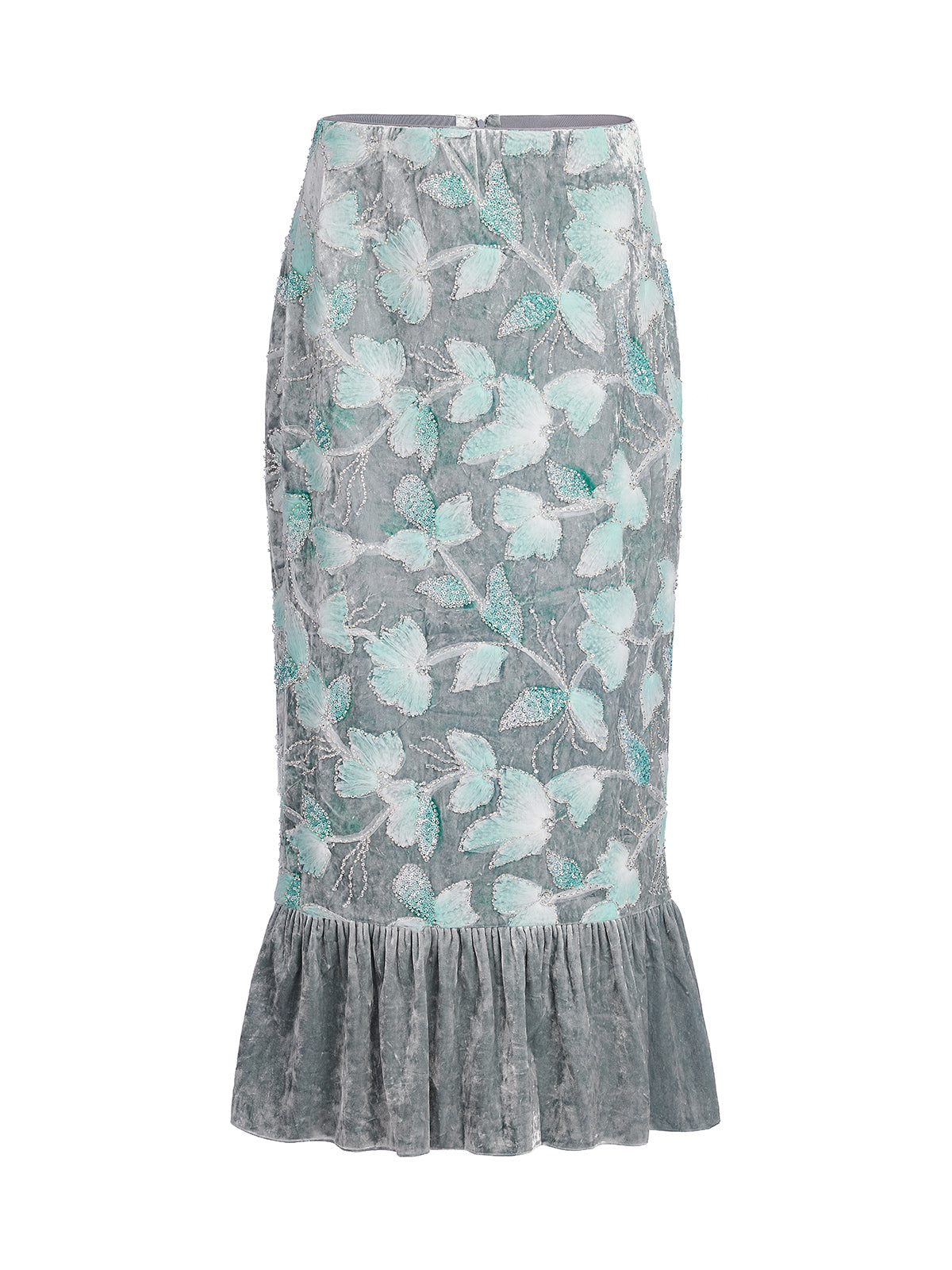 Final Sale | Beaded Floral Embroidered Velvet Tulip Skirt