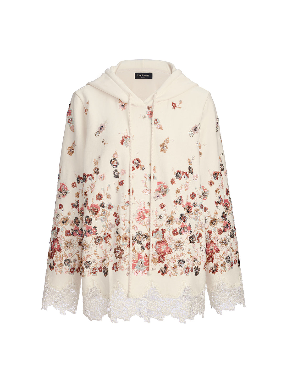 Floral Sequin Embroidered Knit Hoodie