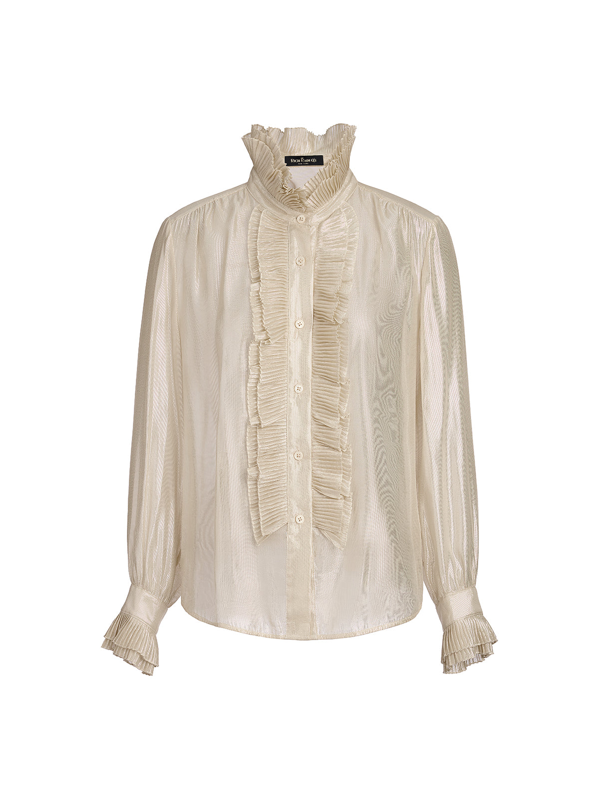 Silk Metallic-Sheen Pleated Shirt