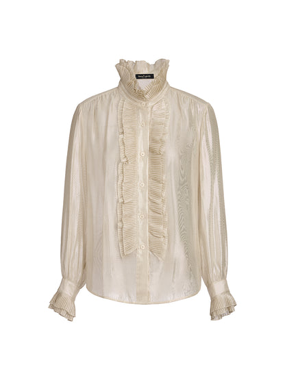 Silk Metallic-Sheen Pleated Shirt