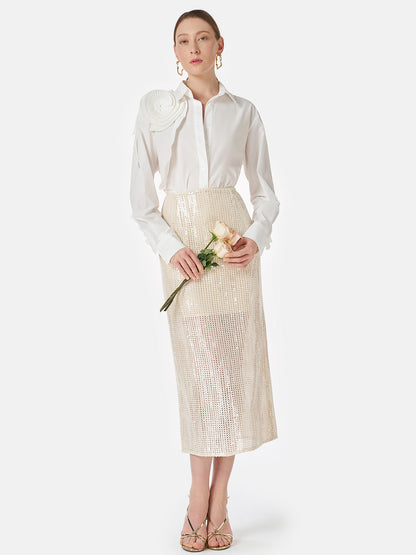 Three-dimensional Pleated Floral Cotton Shirt