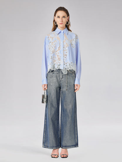 Lace Positioned Embroidered Shirt