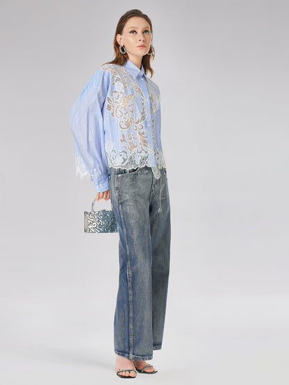 Lace Positioned Embroidered Shirt