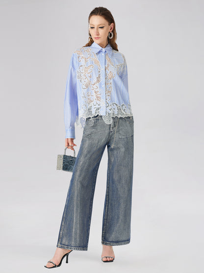 Lace Positioned Embroidered Shirt