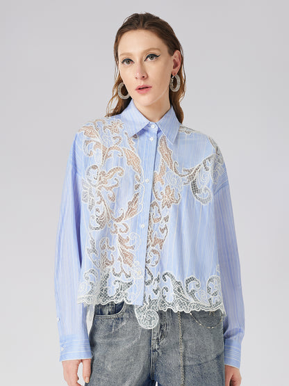 Lace Positioned Embroidered Shirt