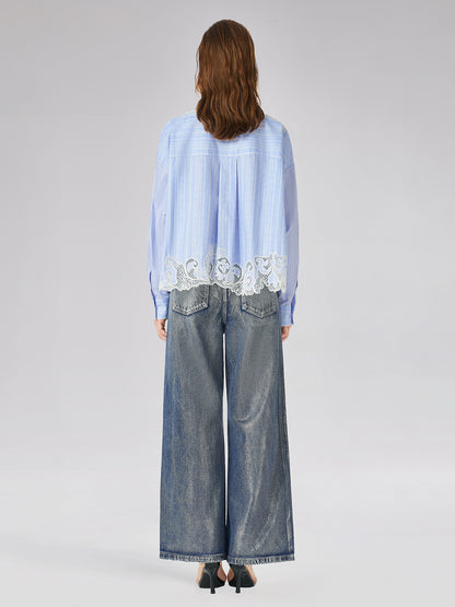 Lace Positioned Embroidered Shirt
