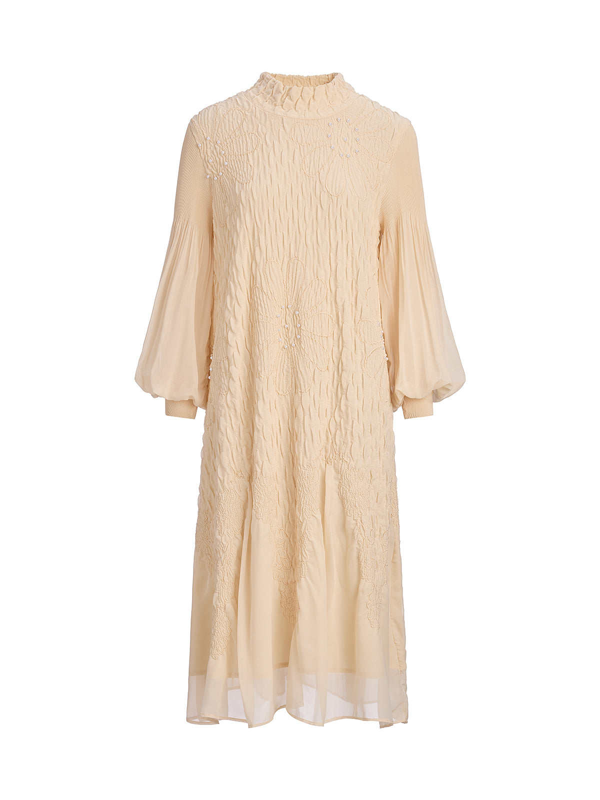 Round Neck Pleated Loose Embroidered Dress