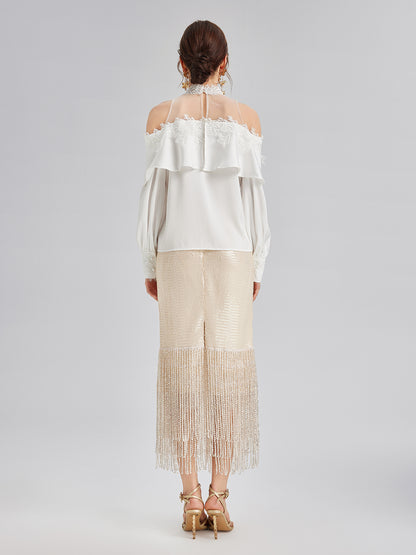 Sequin Crystal Fringe Split Skirt