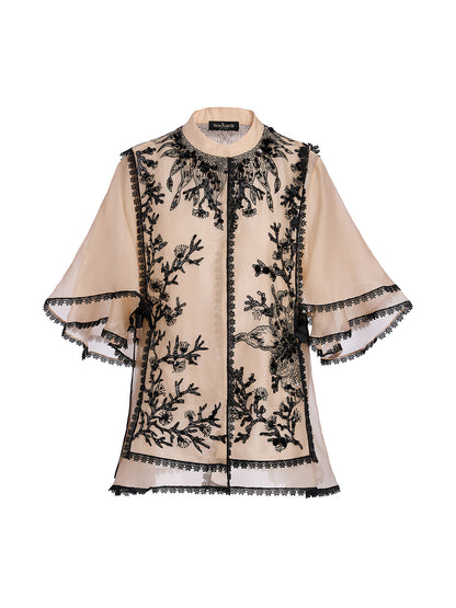 Silk Appliqué Beaded Layered-look Top