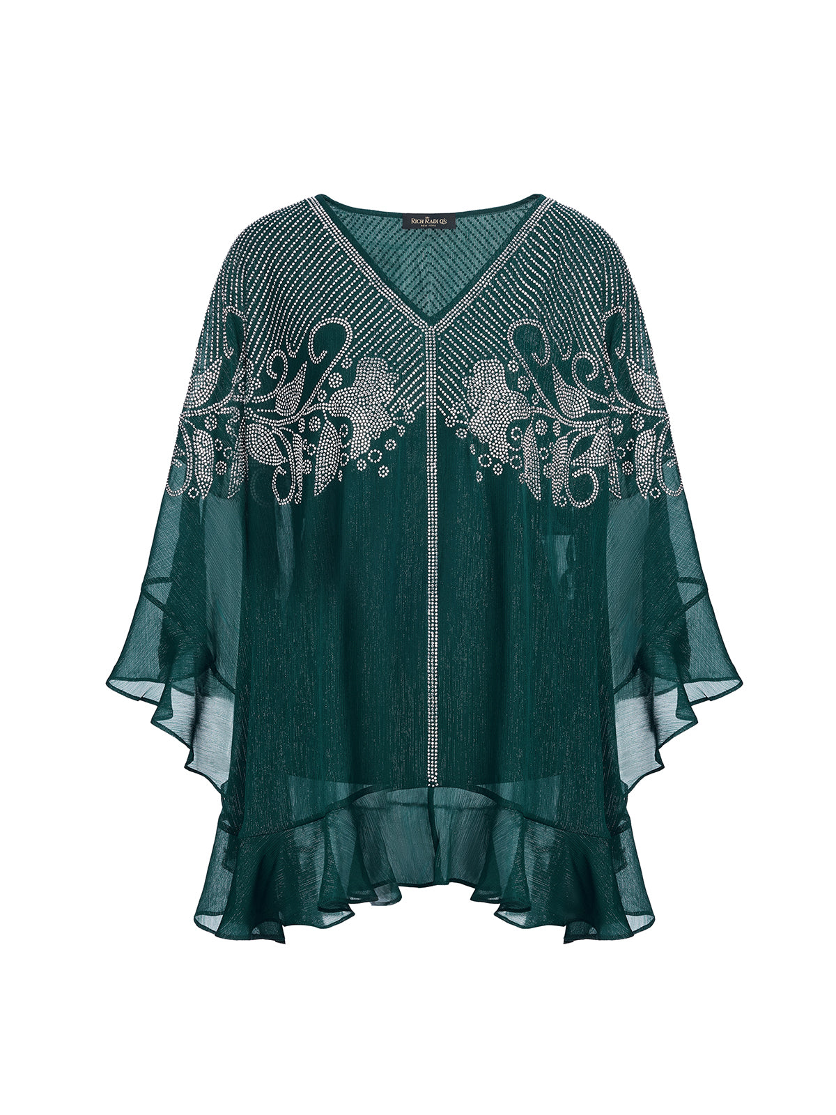 Final Sale | Metallic Chiffon Rhinestone V-Neck Top