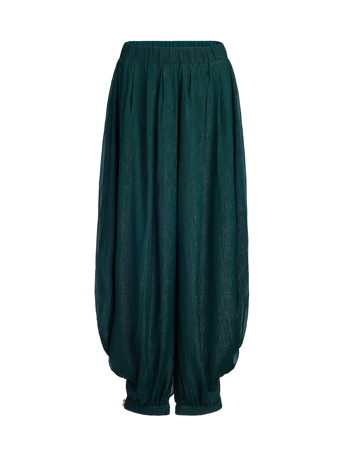 Final Sale | Silver-threaded Chiffon Gathered Carrot Pants