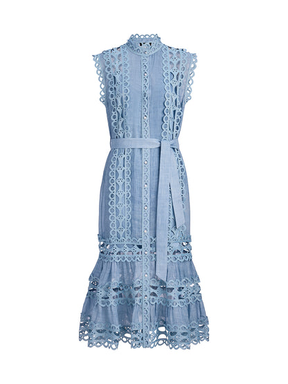 Cutout Stand Collar Sleeveless Dress